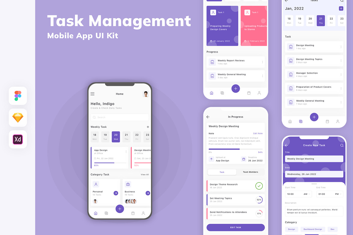Task Management Mobile App UI Kit, an UI Kit Template by uicube