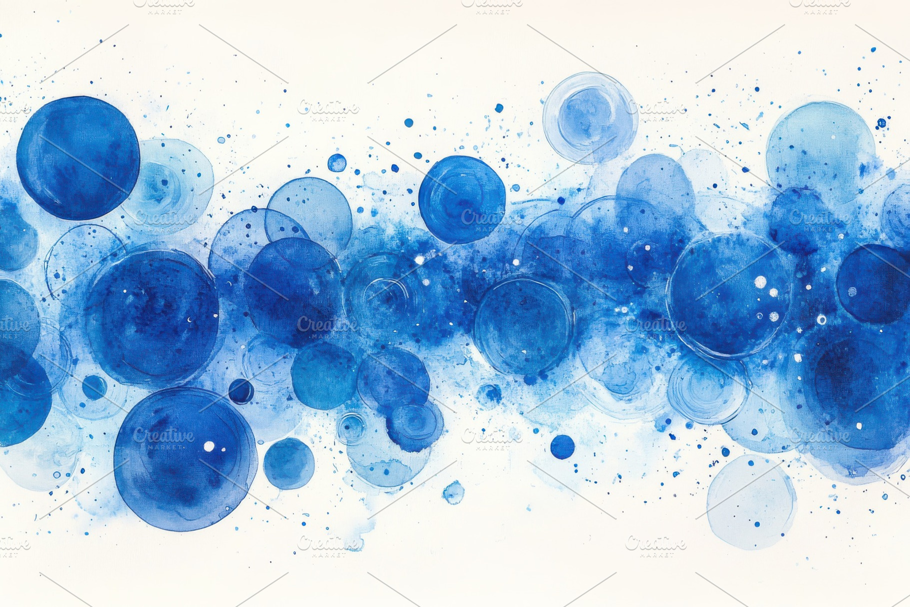 Abstract Blue Watercolor Circles Pai, a Photo by Pixeness Studio