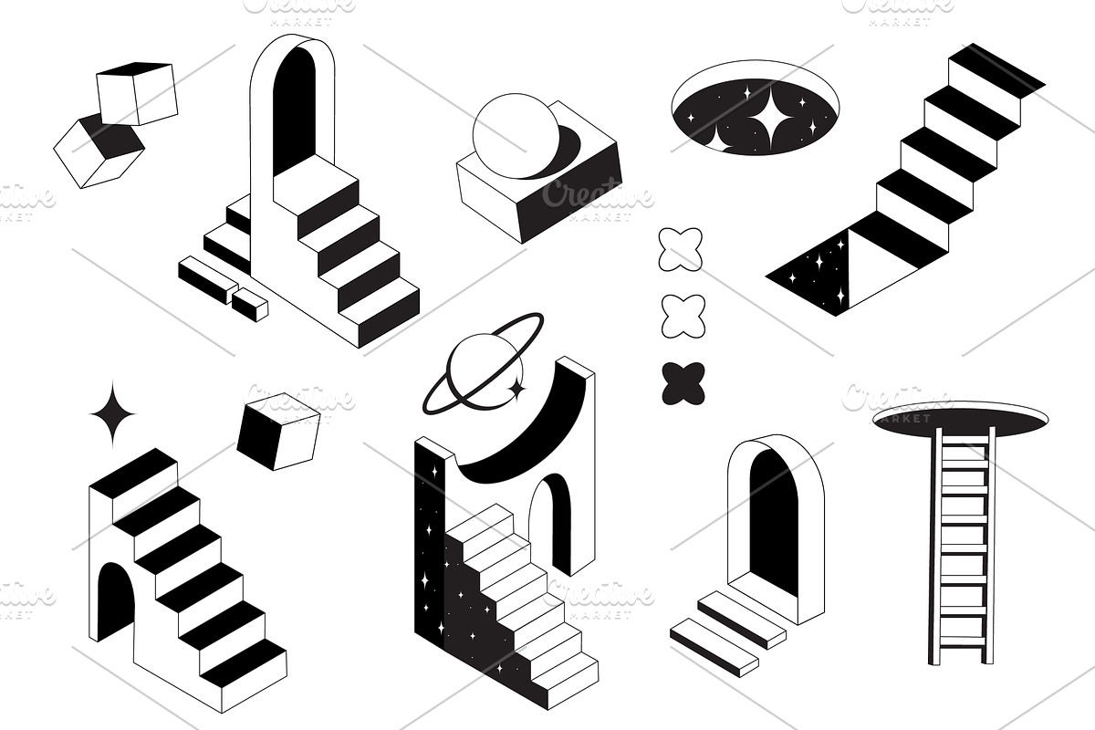 Surreal 3D doors with impossible, an Illustration by art PVP - market