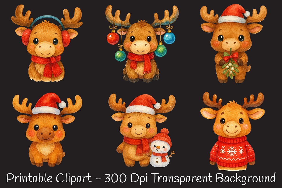 Kawaii Christmas Moose Clipart, an Illustration by RobertsArt (Photo 7 of 7)