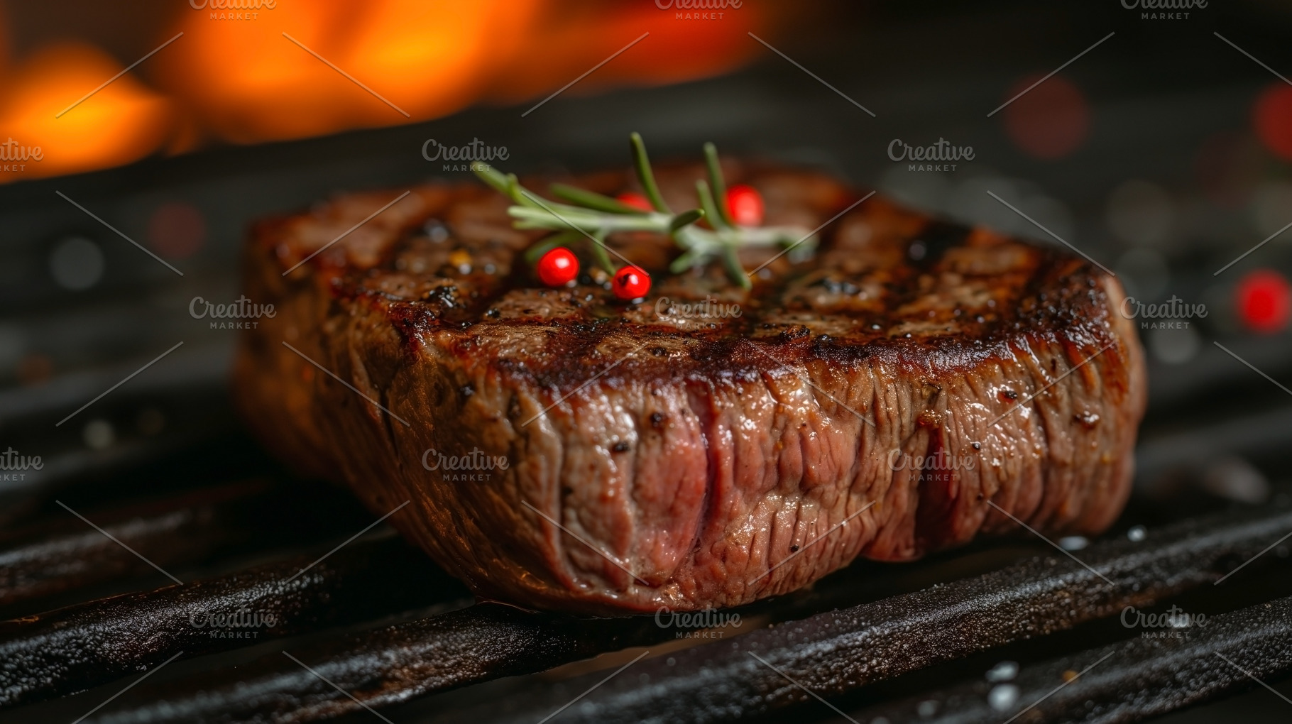 Close-up of a perfectly grilled steak garnished with rosemary an, a Food & Drink Photo by ImageMir