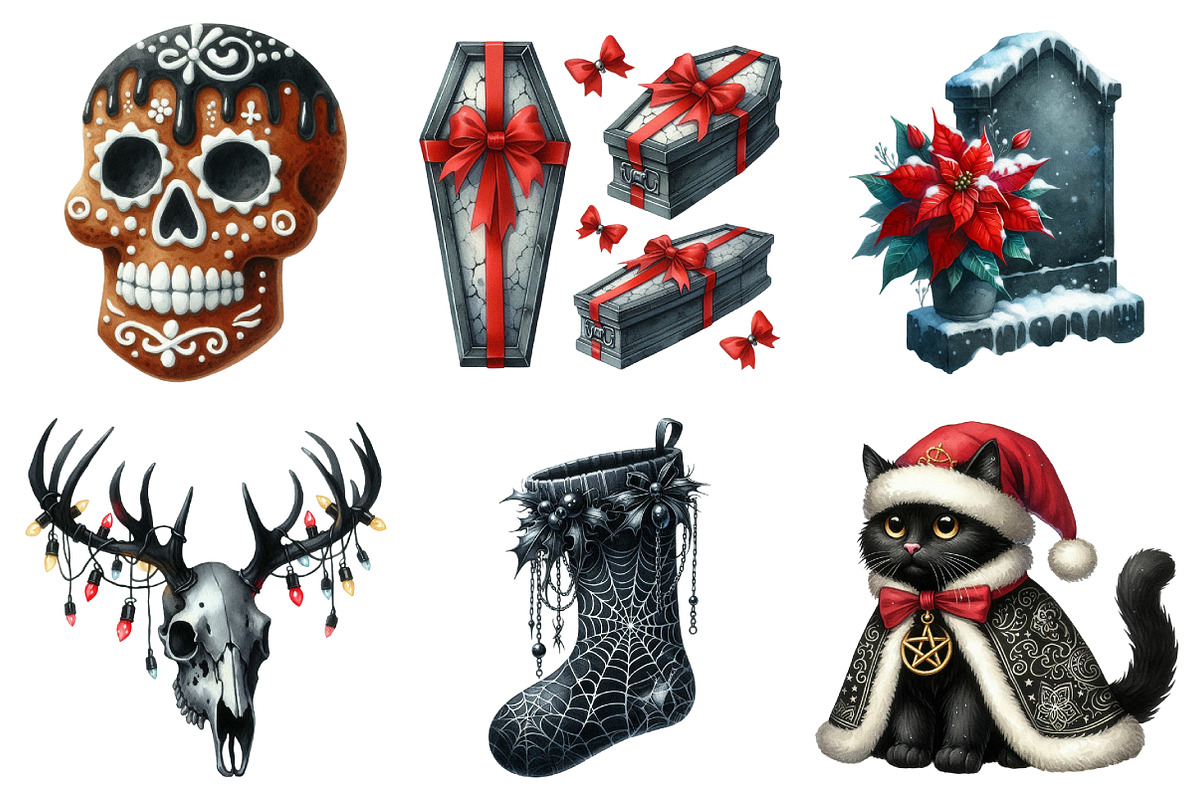 Gothic Christmas Watercolor Clipart, an Illustration by Daily.Designs (Photo 3 of 4)