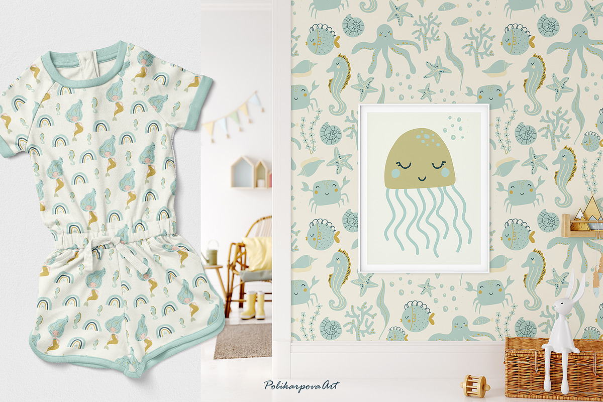 Mermaids and Sea animals collection, an Animal Illustration by polikarpovaart (Photo 8 of 11)