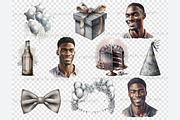 Mans Birthday Clipart Black Man PNG, a Person Illustration by GlamArtZhanna (Thumbnail 4 of 5)