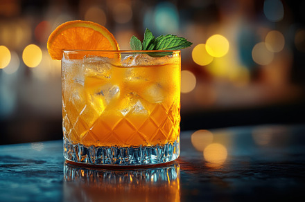 Refreshing cocktail with orange slic, a Photo by Tanuart