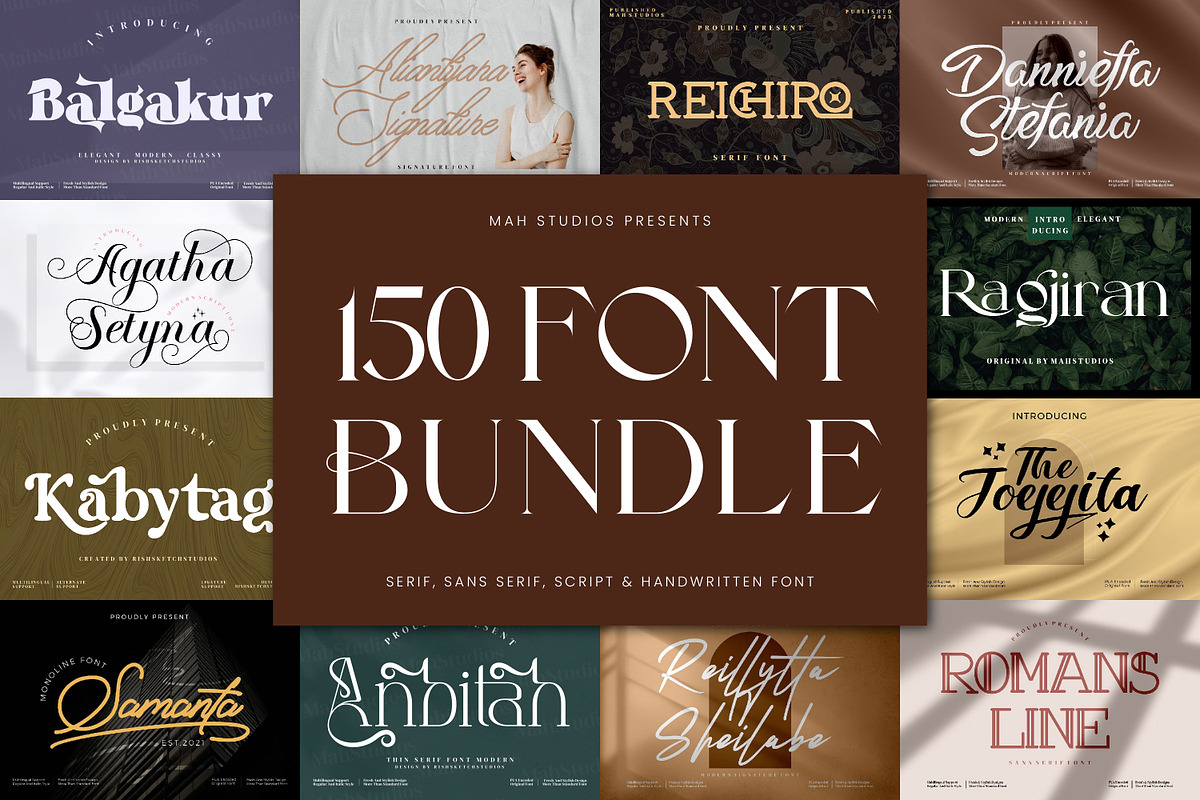 Display & Script Font Bundle, a Serif Font by mahstudios (Photo 1 of 17)