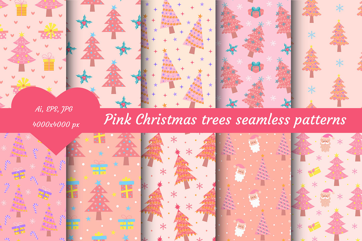 Pink Christmas tree seamless pattern, a Pattern Graphic by JulyGart (Photo 1 of 5)