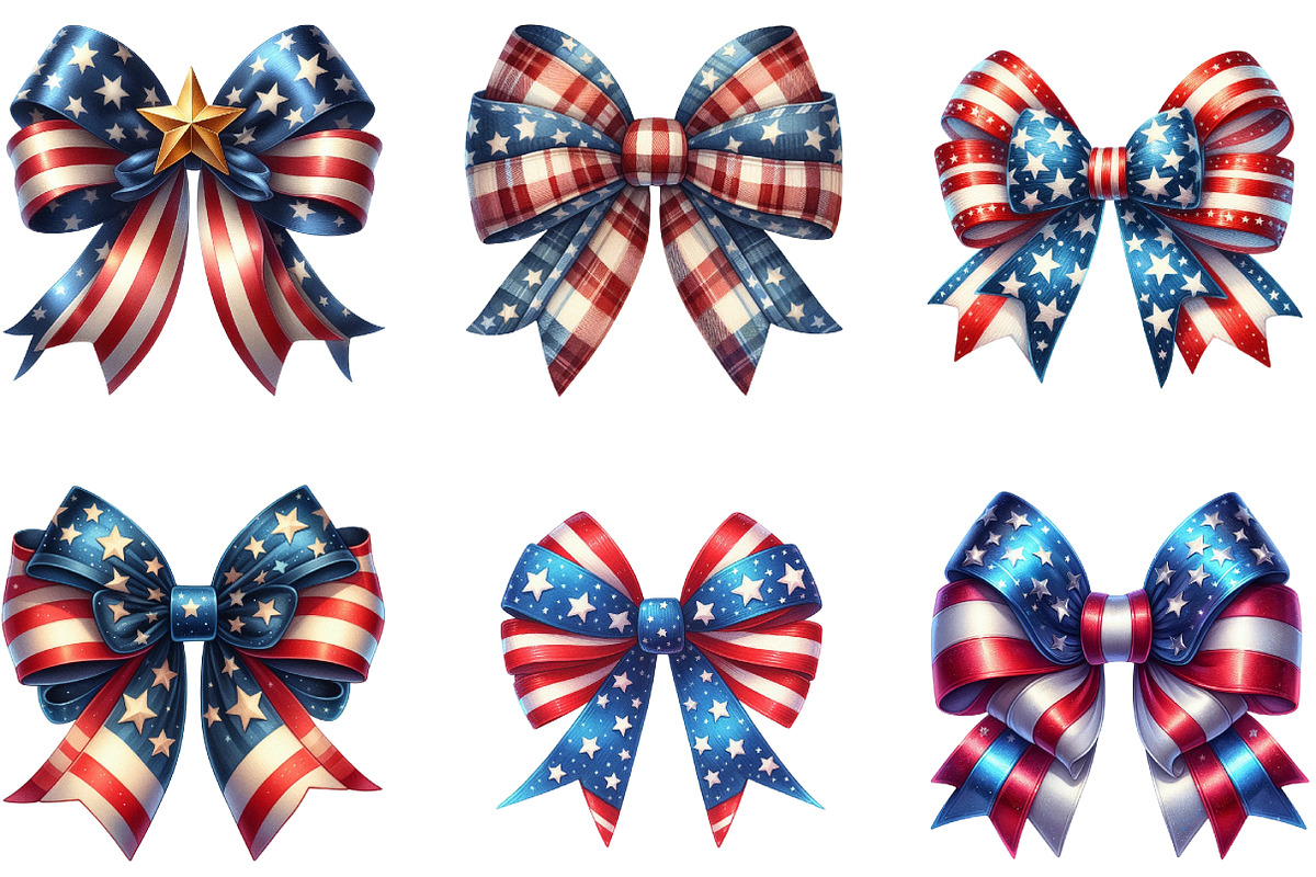 Watercolor 4th of July Bow Clipart, a Seasonal Illustration by DreamArtGraphic (Photo 3 of 3)