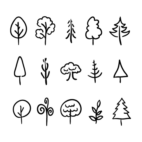 Cute hand-drawn trees and plants, an Outline Icon by BestPics