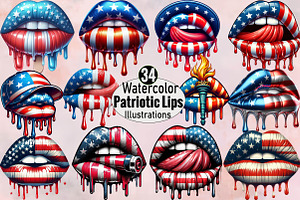 4th of July USA Dripping Lips, an Illustration by SVGArt