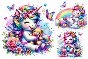 Watercolor Cute Unicorn Clipart PNG, an Animal Illustration by Creative Arslan (Thumbnail 5 of 9)