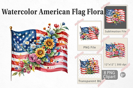 Watercolor American Flag Floral, a Graphic by Artnoy