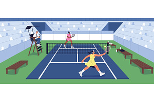 Sportswomen play big tennis on court, a Sport Illustration by PaperTrident