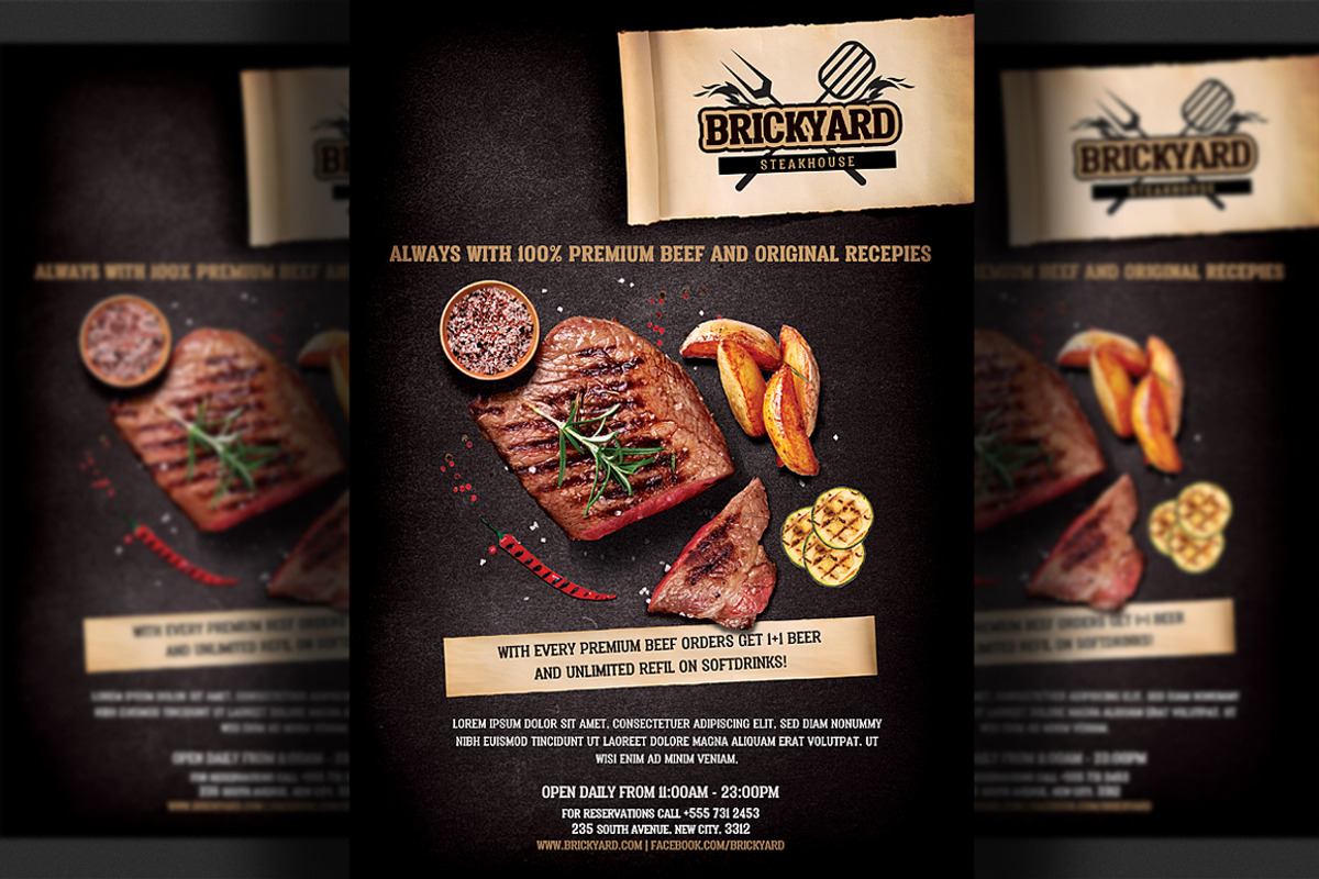 Steak House Flyer Template, a Flyer Template by Hotpin (Photo 1 of 3)
