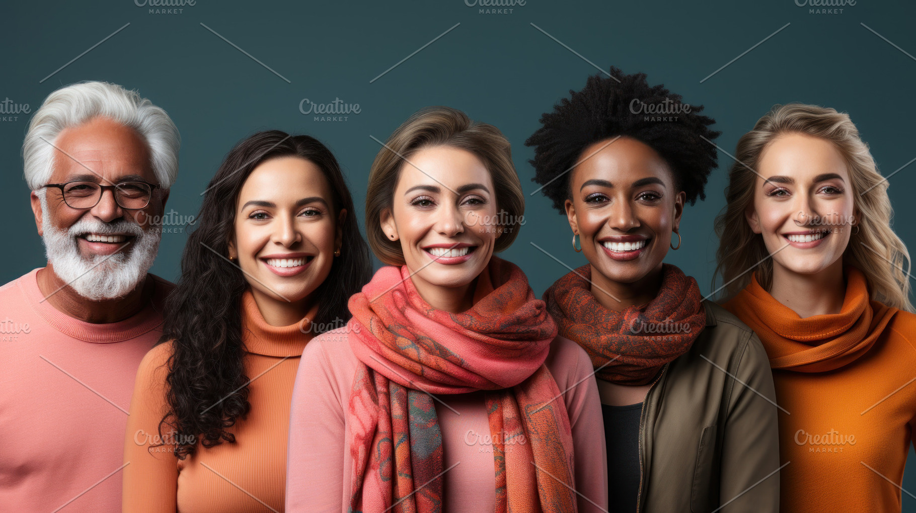 Portrait of happy multiethnic group of diverse people wearing sc, a Person Photo by AS photostudio