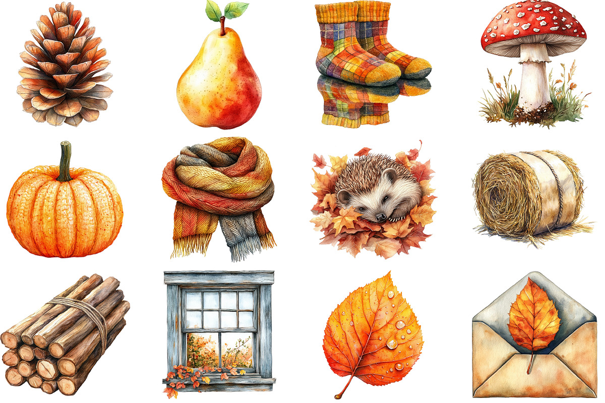 Watercolor Cozy Autumn Clipart, an Illustration by Pixels.Craft (Photo 4 of 5)