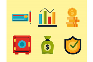 six banking money icons, a Finance Illustration by studiogstock