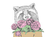 raccoon with flowers, an Animal Illustration by Danya (Thumbnail 2 of 2)