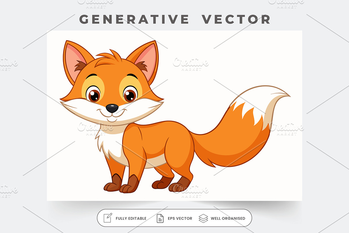 A happy cartoon fox with a playful e, a Graphic by Iftikhar Alam