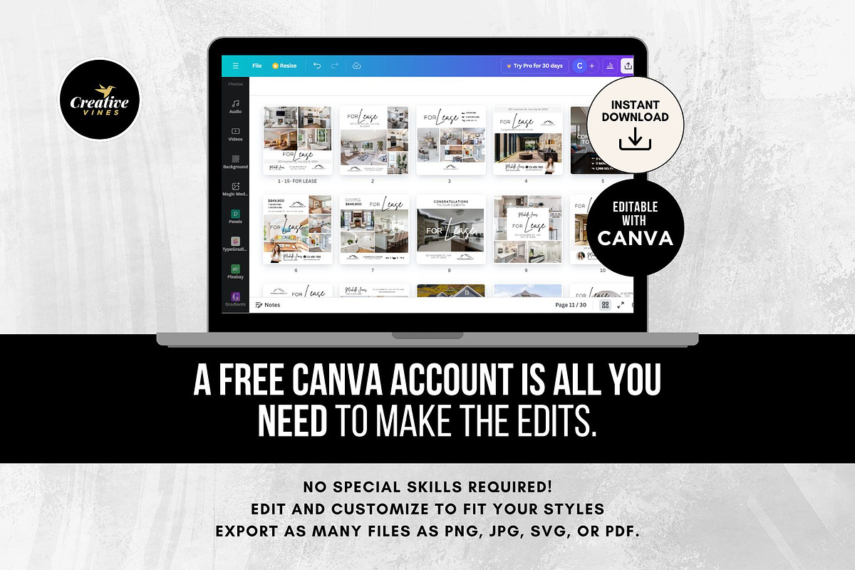 For Lease Real Estate Instagram Post, a Social Media Template by CreativeVinesStore (Photo 9 of 11)