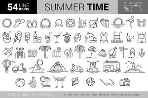 Summer Vacations Line Icon Set