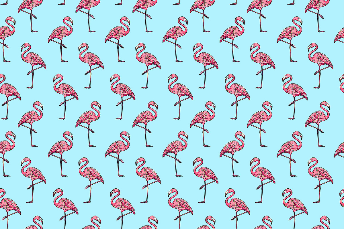 Flamingo bird seamless pattern, an Illustration by Cmeree
