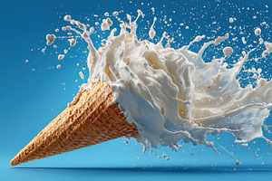 Ice cream cone splash creamy explosi, a Photo by Pixeness Studio