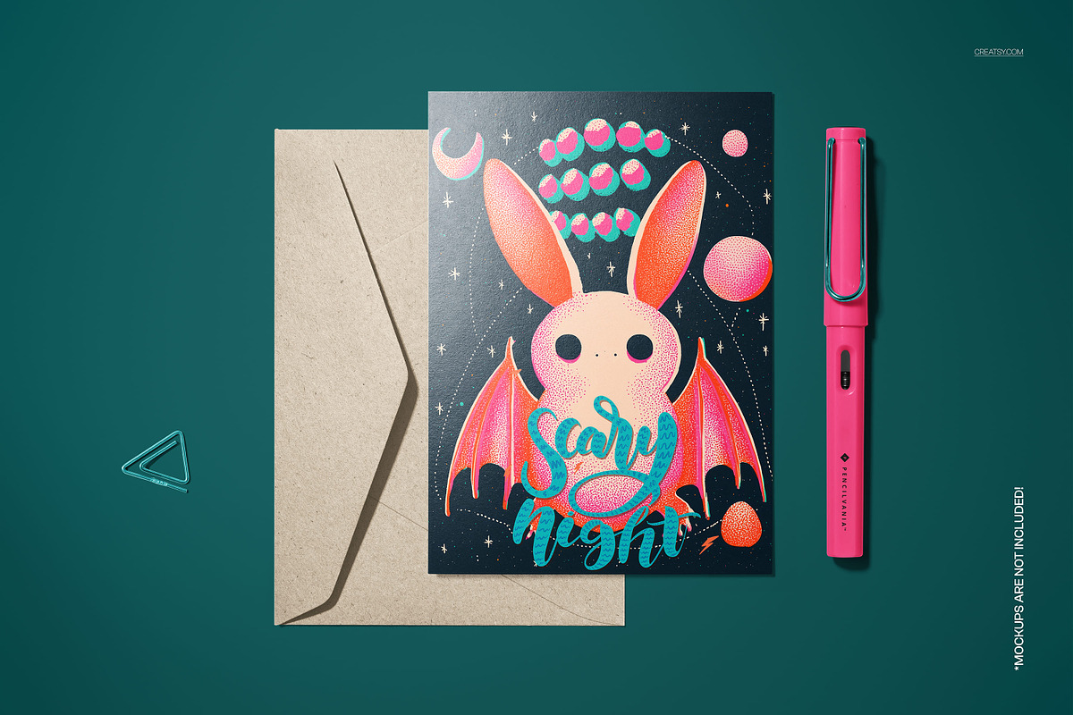 Halloween Pink Bat 5x7 Card Template, a Card Template by creatsy5 (Photo 4 of 5)