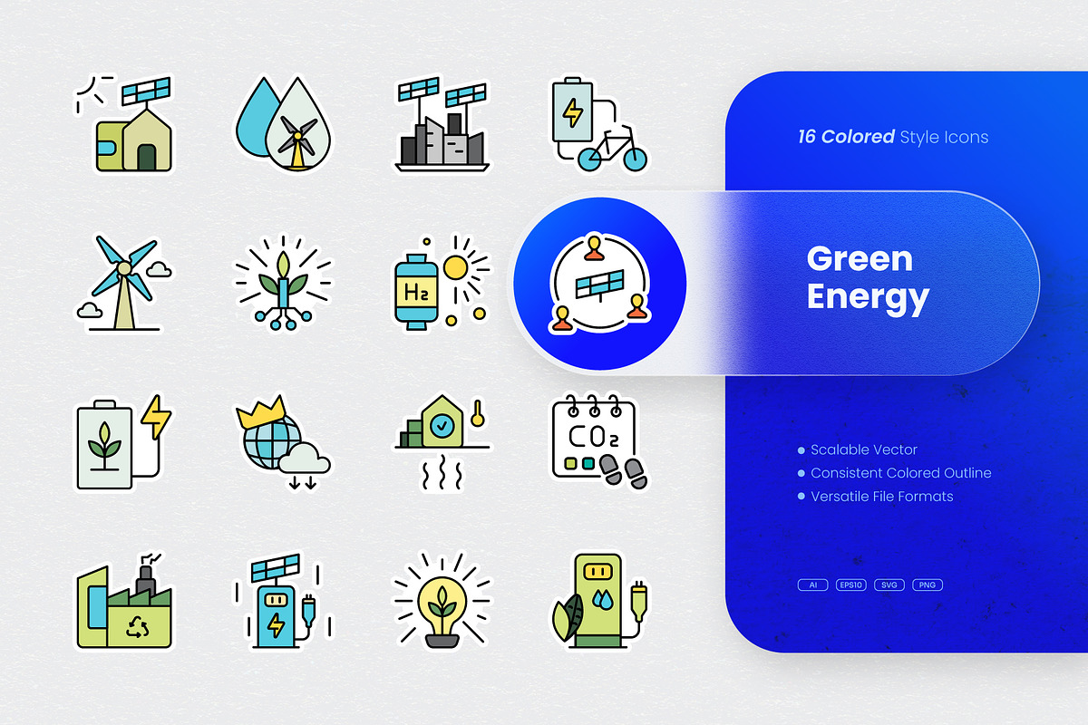 Green Energy Colored Icons, an Outline Icon by cidcud_graphic