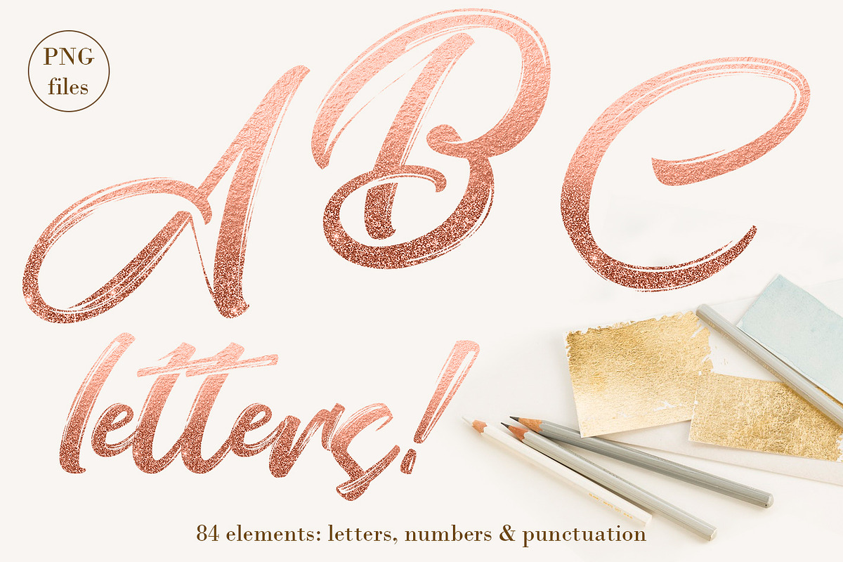 Rose gold letters - ombre glitter, an Object Graphic by PixelJungle