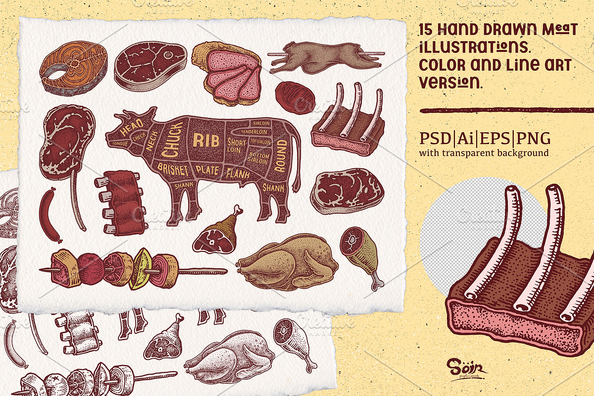 MEAT AND GRILL, a Food Illustration by Soir Creative (Photo 3 of 7)