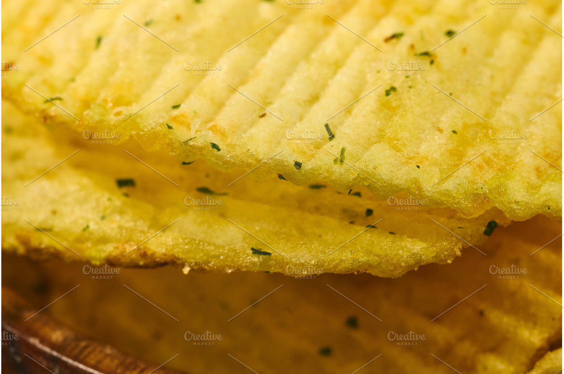 Crunchy potato chips stacked neatly, a Food & Drink Photo by darksoul72