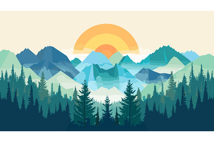 Geometric landscape mountains pine, an Illustration by Vectorstockersland