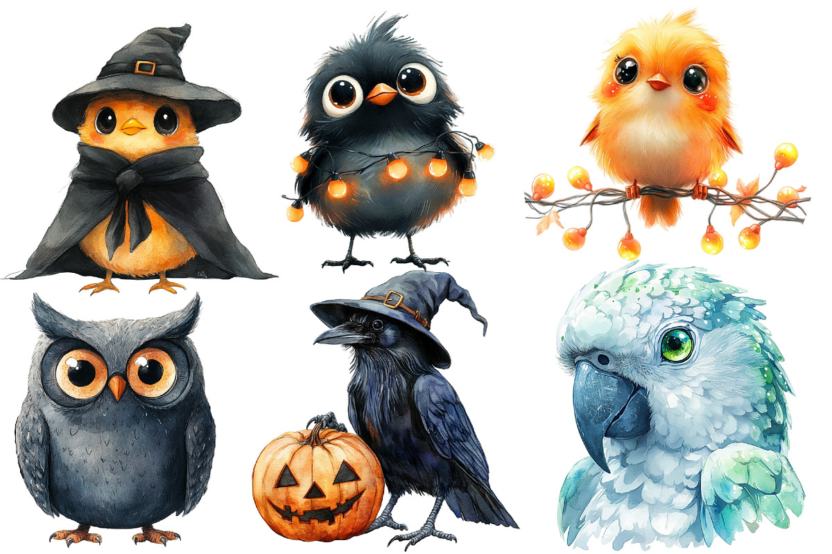 Watercolor Halloween Birds Clipart, an Illustration by Designworld (Photo 4 of 6)