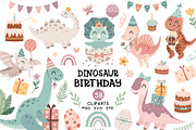 Dinosaur Birthday Clipart, an Animal Illustration by JulzaArt (Thumbnail 1 of 6)