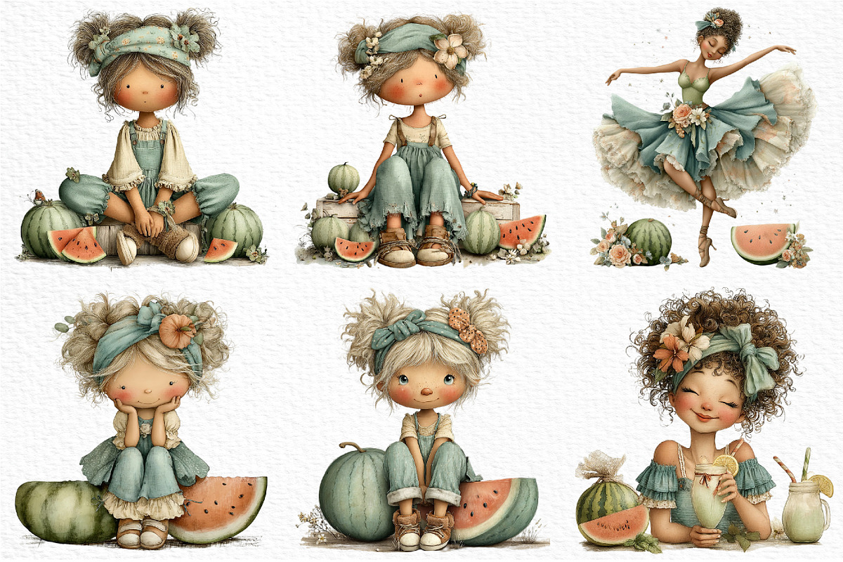Watermelon Girl Clipart, an Illustration by Craft Nest (Photo 5 of 12)