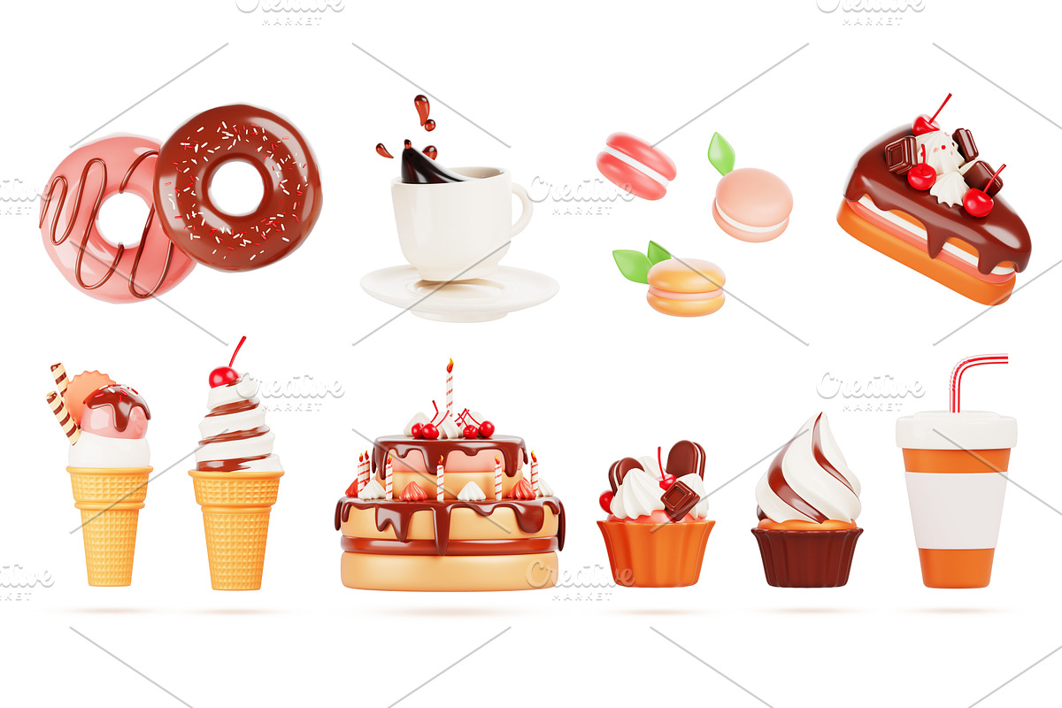 Sweet food 3d realistic render icon, a Food & Drink 3D Model by Marozhkastudio