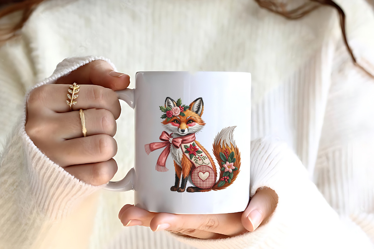 Faux Embroidery Christmas Fox with S, an Illustration by CrexoraLab (Photo 1 of 6)