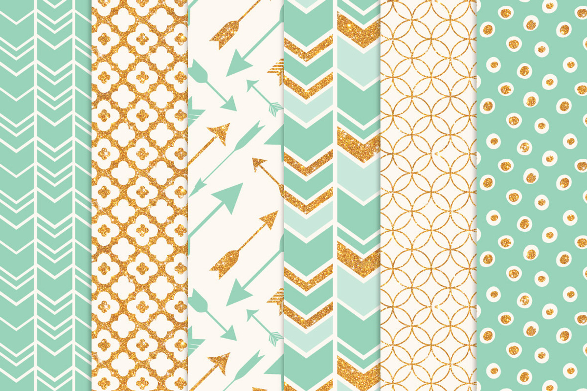 Mint Glitter Bohemian Digital Papers, a Pattern Graphic by Amanda Ilkov (Photo 3 of 3)