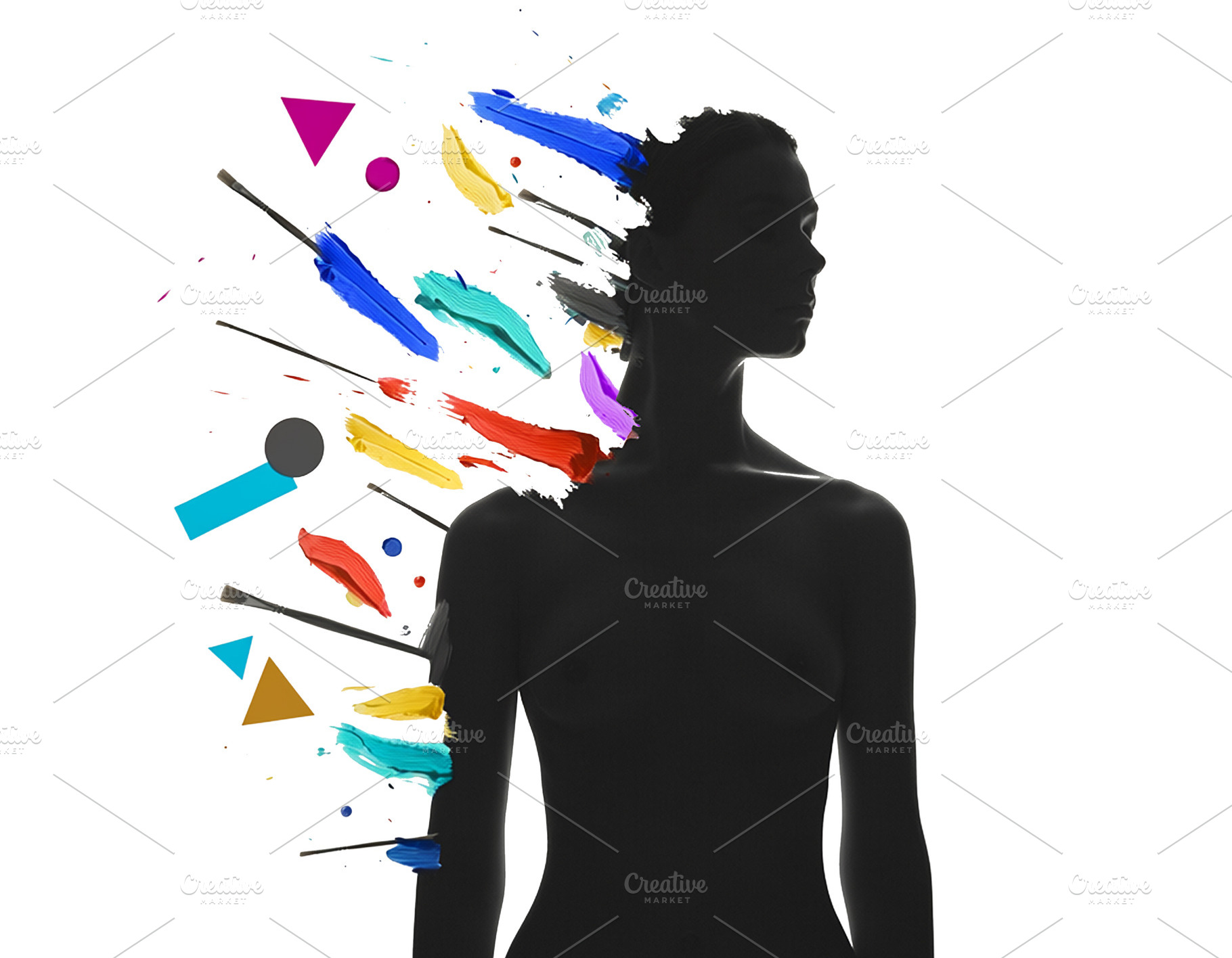 Human silhouette dissolving into colorful brushstrokes and geome, an Arts & Entertainment Photo by DanFLCreativo