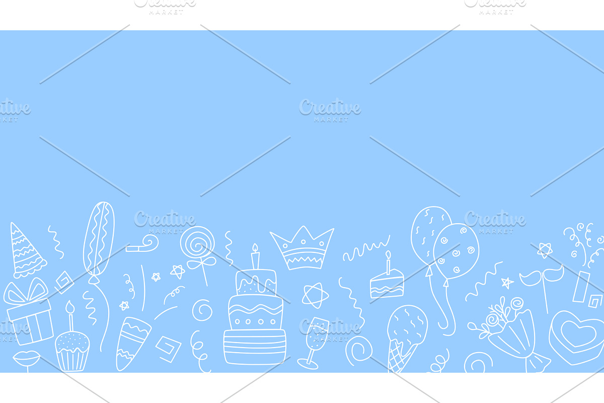 Blue horizontal banner for birthday, a Food Illustration by Tati_Kli