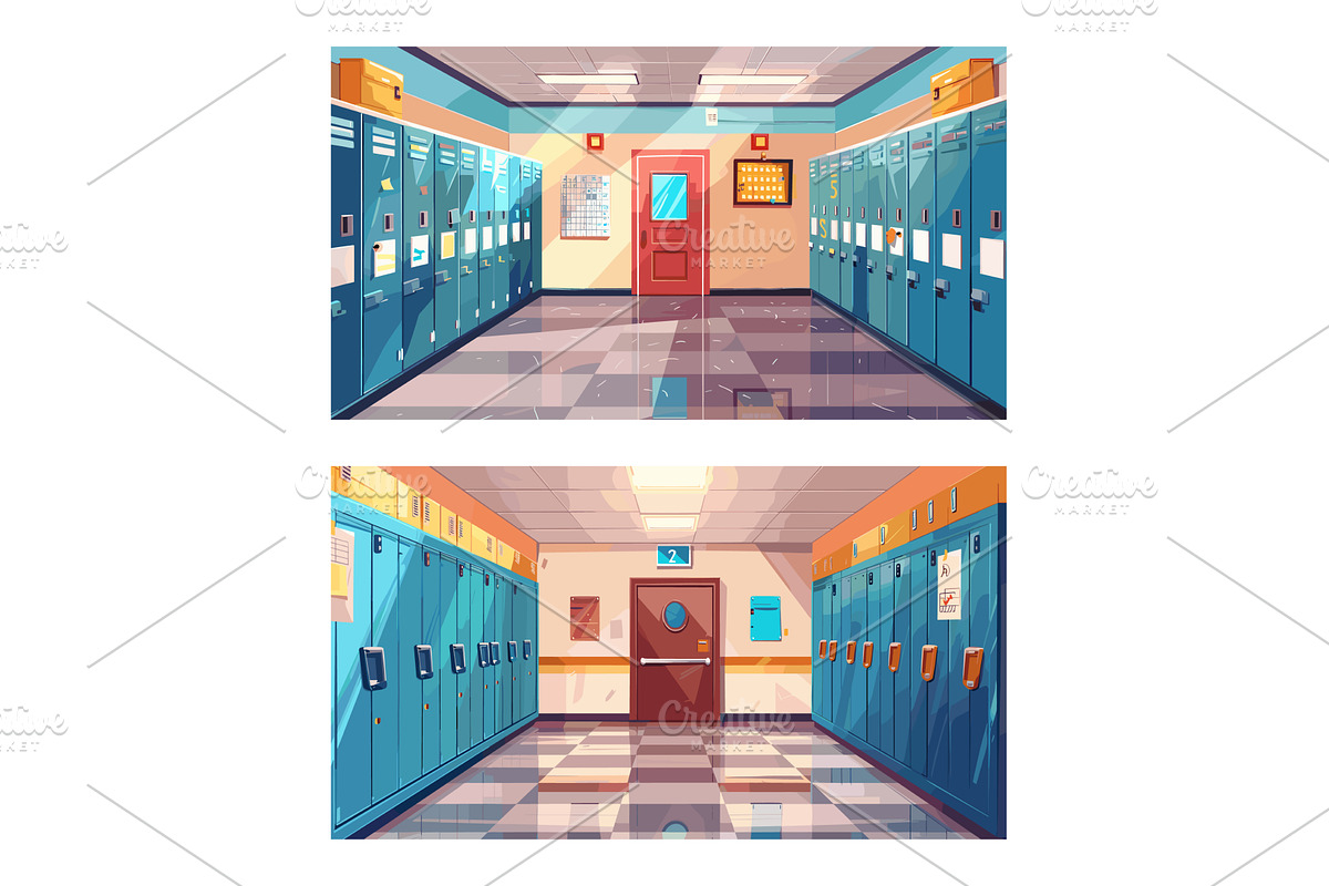Lockers school corridor cartoon, an Object Illustration by Stock-Smart-Start