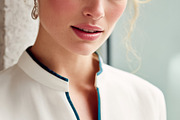 Blonde woman wearing elegant white blouse with teal trim, natura, a Beauty & Fashion Photo by Studio ANNA (Thumbnail 2 of 2)