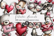 Valentine Animals Watercolor Clipart, an Illustration by Designworld (Thumbnail 1 of 3)