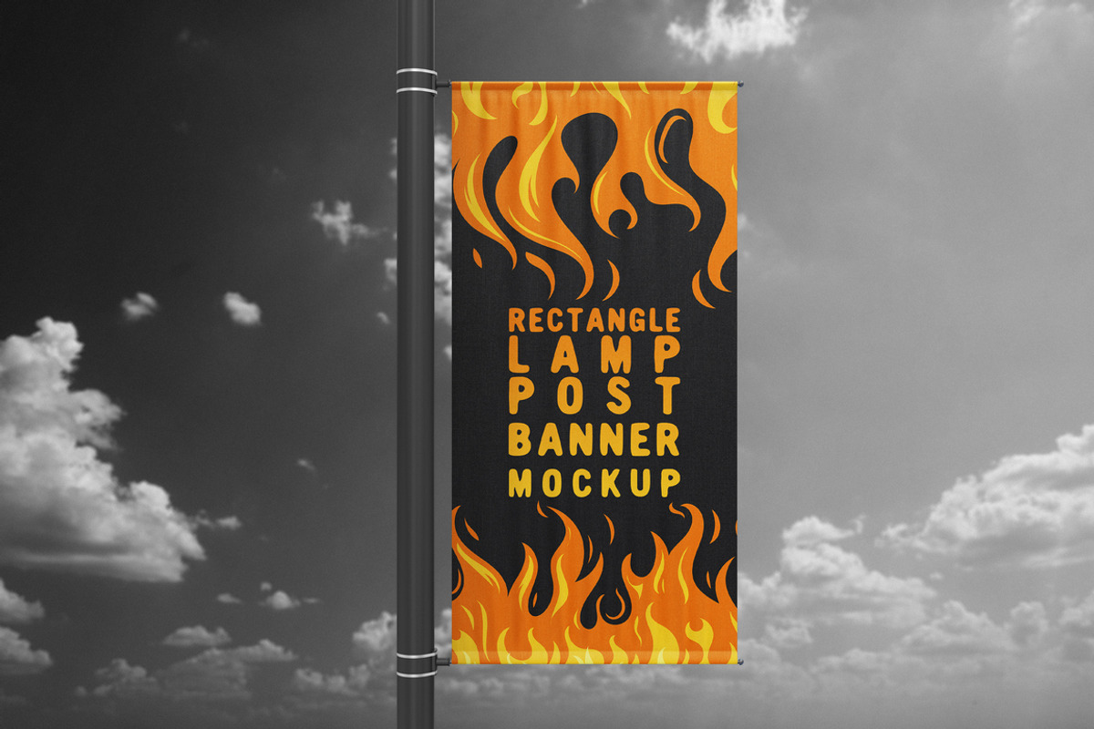 Rectangle Lamp Post Banner Mock-Up, an Advertising Mockup by MassDream (Photo 3 of 9)