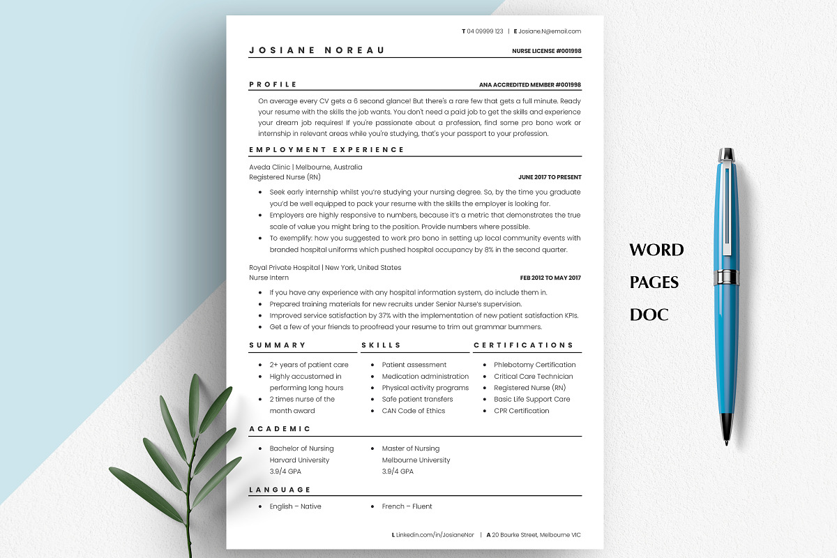 Registered Nurse Resume, RN Resume, a Resume Template by Career Canvas (Photo 6 of 11)