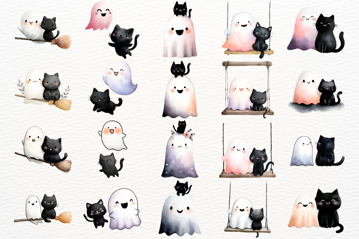 Halloween Ghost Cat Clipart PNG, a Seasonal Illustration by SugarCloudStudioArt (Photo 4 of 6)