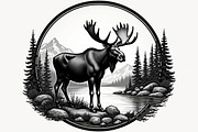 Moose with mountain in the forest, an Illustration by Amazin_art (Thumbnail 12 of 13)