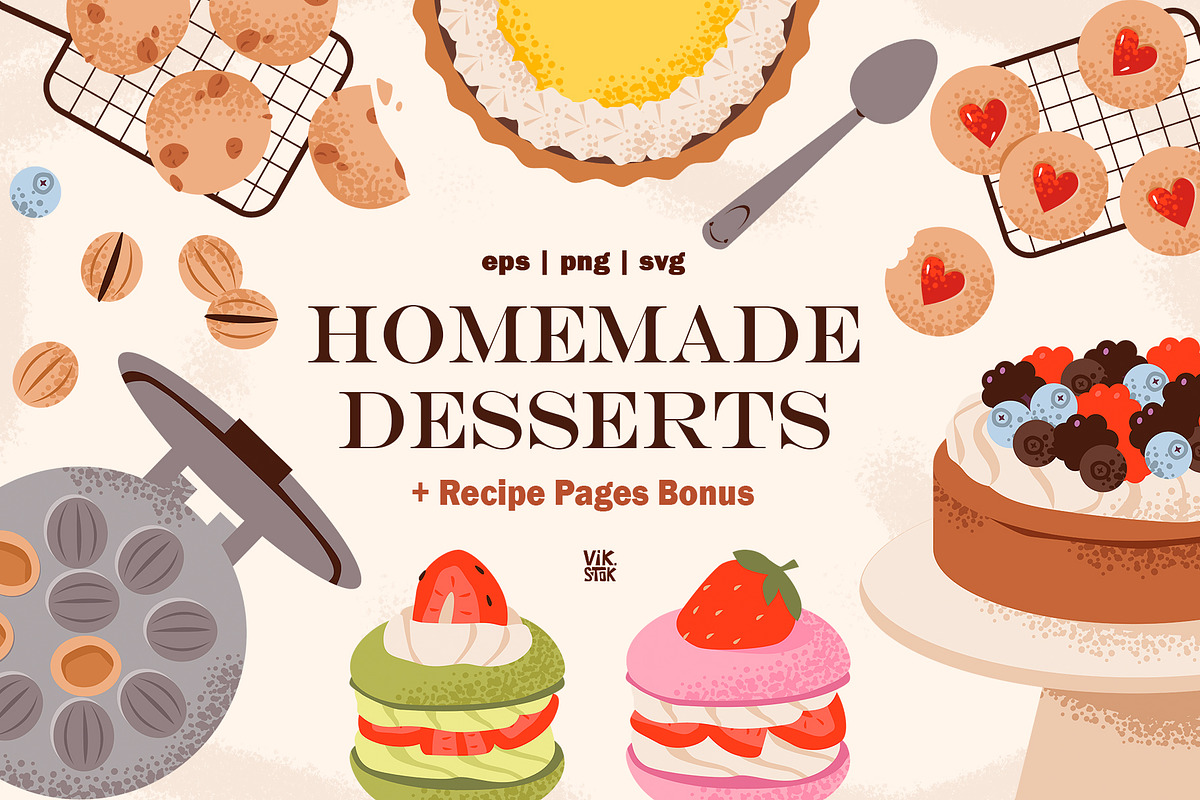 Sweet Homemade Desserts, a Food Illustration by vik.stock (Photo 1 of 5)