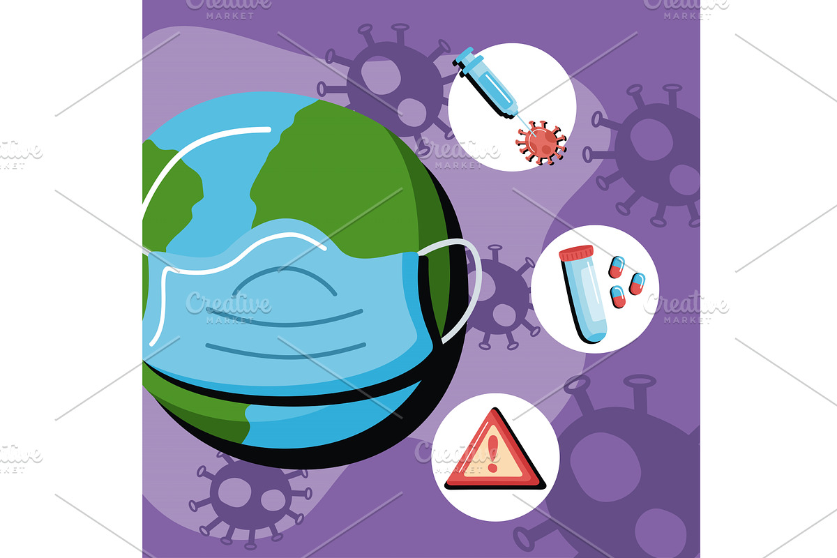 earth with face mask, a Healthcare Illustration by studiogstock